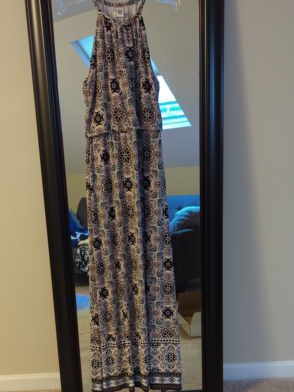Artisan Ny Cream Maxi Dress with Pink, Teal & Brown Floral Trim